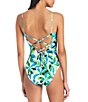 Color:Blue/Green Multi - Image 2 - Jigsaw Petals Printed V-Wire Neck Criss Cross Back One Piece Swimsuit