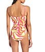 Color:Multi - Image 2 - Neon Swirl Printed Square Neck Side Shirred One Piece Swimsuit