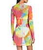 Color:Multi - Image 2 - Palm Hottie Tropical Print Mock Neck Long Sleeve Cover-Up Dress