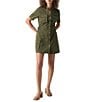 Color:Burnt Olive - Image 1 - Reissue Button Down Collar Short Sleeve Dress