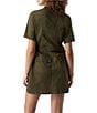 Color:Burnt Olive - Image 2 - Reissue Button Down Collar Short Sleeve Dress