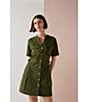 Color:Burnt Olive - Image 4 - Reissue Button Down Collar Short Sleeve Dress