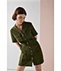 Color:Burnt Olive - Image 5 - Reissue Button Down Collar Short Sleeve Dress