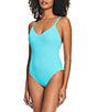 Color:Curacao - Image 1 - Sandbar Solid V-Neck Back Lattice One Piece Swimsuit