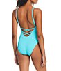 Color:Curacao - Image 2 - Sandbar Solid V-Neck Back Lattice One Piece Swimsuit