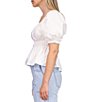 Color:White - Image 3 - Square Neck Short Puffed Sleeve Lace Up Back Smocked Top