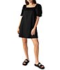 Color:Black - Image 1 - Square Neck Short Sleeve Mini Shift Dress
