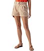 Color:Dark Sand - Image 1 - Stretch Poplin High Rise Elastic Waist Cuffed Shorts