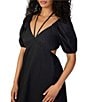 Color:Black - Image 4 - Summer V-Neck Short Sleeve Cutout Mini Dress
