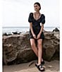 Color:Black - Image 5 - Summer V-Neck Short Sleeve Cutout Mini Dress