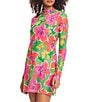 Color:Multi - Image 1 - Super Bloom Mock Neck Long Sleeve Swim Dress Cover-Up