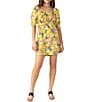 Color:Sweet Sour - Image 1 - Textured Knit Jacquard Floral Print Square Neck Puff Sleeve Smocked Dress