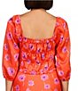 Color:Forget Me - Image 2 - Think Of Me Woven Satin Floral Print Square Neck 3/4 Puffed Sleeve Top