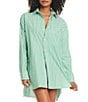 Color:Jungle Green - Image 1 - Venice Beach Stripe Print Point Collar Long Sleeve Button Front Swim Dress Cover-Up