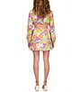 Color:Fresh Garden - Image 2 - Woven Chiffon Floral Print Round Neck Long Sleeve Elastic Waist Cut-Out Detail Mini Dress