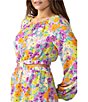 Color:Fresh Garden - Image 3 - Woven Chiffon Floral Print Round Neck Long Sleeve Elastic Waist Cut-Out Detail Mini Dress