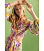 Color:Fresh Garden - Image 5 - Woven Chiffon Floral Print Round Neck Long Sleeve Elastic Waist Cut-Out Detail Mini Dress