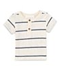 Color:White - Image 1 - Baby Boys 3-24 Months Round Neck Short Sleeve Striped Henley T-Shirt