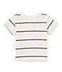 Color:White - Image 2 - Baby Boys 3-24 Months Round Neck Short Sleeve Striped Henley T-Shirt