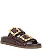 Color:Dark Chocolate - Image 1 - Enola Sporty Woven Leather Bamboo Buckle Detail Slide Sandals
