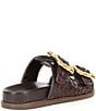 Color:Dark Chocolate - Image 2 - Enola Sporty Woven Leather Bamboo Buckle Detail Slide Sandals