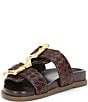 Color:Dark Chocolate - Image 4 - Enola Sporty Woven Leather Bamboo Buckle Detail Slide Sandals