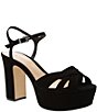 Color:Black - Image 1 - Keefa Suede Platform Ankle Strap Block Heel Sandals