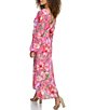 Color:Pink Multi - Image 2 - Floral V-Neck with O Ring Long Sleeve Maxi Dress