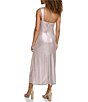 Color:Champagne - Image 2 - Liquid Metallic One Shoulder Twist Front Overlay Skirt Midi Dress