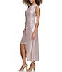 Color:Champagne - Image 3 - Liquid Metallic One Shoulder Twist Front Overlay Skirt Midi Dress
