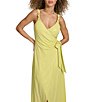 Color:Citron - Image 5 - Surplice V-Neck Sleeveless Knot Straps Faux Wrap Midi Dress