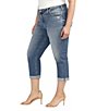 Color:Indigo - Image 3 - Plus Size Elyse Mid Ride Luxe Stretch Raw Rolled Hem Capri Jeans