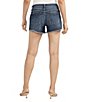 Color:Indigo - Image 2 - Mid Rise Luxe Stretch Exposed Button Frayed Hem Boyfriend Shorts