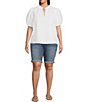 Color:Indigo - Image 3 - Plus Size Elyse Mid Rise Power Stretch Rolled Cuff Bermuda Shorts