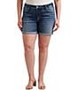 Color:Indigo - Image 1 - Plus Size Mid-Rise Relaxed-Fit Power Stretch Denim Shorts