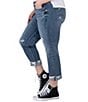 Color:Indigo - Image 3 - Plus Size Mid Rise Slim Leg Distressed Rolled Cuff Cropped Boyfriend Jean