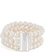Color:Silver - Image 1 - Three Strand Freshwater Pearl Stretch Bracelet
