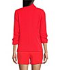 Color:Bright Coral - Image 2 - Notch Lapel Shirred 3/4 Sleeve Open Front Statement Blazer