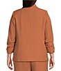 Color:Hazelnut - Image 2 - Plus Size Notch Lapel Shirred 3/4 Sleeve Open Front Coordinating Statement Blazer