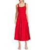 Color:Red - Image 1 - Smocked Square Neck Sleeveless Midi Dress