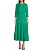 Color:Kelly Green - Image 1 - Split Tie Neck 3/4 Sleeve Tiered Ruffle Maxi Dress