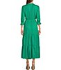 Color:Kelly Green - Image 2 - Split Tie Neck 3/4 Sleeve Tiered Ruffle Maxi Dress