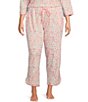 Color:Pink/White Floral - Image 1 - Plus Size Floral Print Drawstring Tie Coordinating Knit Sleep Pant