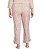 Color:Pink/White Floral - Image 2 - Plus Size Floral Print Drawstring Tie Coordinating Knit Sleep Pant