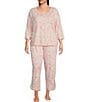 Color:Pink/White Floral - Image 3 - Plus Size Floral Print Drawstring Tie Coordinating Knit Sleep Pant