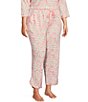 Color:Pink/White Floral - Image 4 - Plus Size Floral Print Drawstring Tie Coordinating Knit Sleep Pant