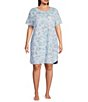Color:Italy Toile - Image 1 - Plus Size Short Sleeve Crew Neck Vacation Toile Print Knit Nightgown