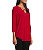 Color:Rich Red - Image 3 - Slim Factor by Investment 3/4 Sleeve Criss Cross Embellished Knit Top