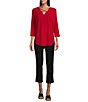 Color:Rich Red - Image 4 - Slim Factor by Investment 3/4 Sleeve Criss Cross Embellished Knit Top