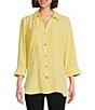Color:Sunshine - Image 1 - Slim Factor by Investments 3/4 Sleeve Double Pocket Point Collar Button Front High-Low Hem Top